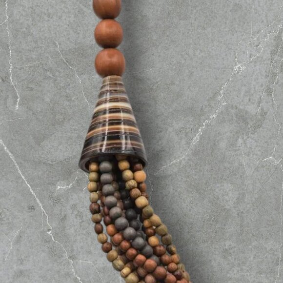 Vintage Tribal Necklace Wood Bead & Shell Multi-Strand - Picture 3 of 7